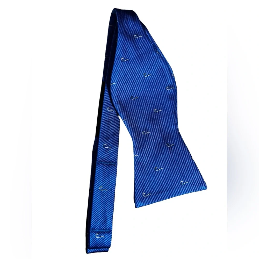 Tommy Hilfiger 100% Silk Self-Tie Bow Tie Blue Fishing Hook Nautical Adjustable